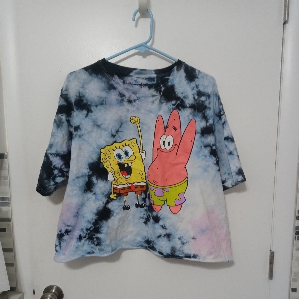 Nickelodeon Spongebob Squarepants Tie Dye Cropped T Shirt With Rolled hem XL